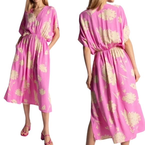SAMSOE Dresses & Skirts - Samsoe Samsoe Andina Printed Long Kimono Dress Pink Kirigami Size Large NWT